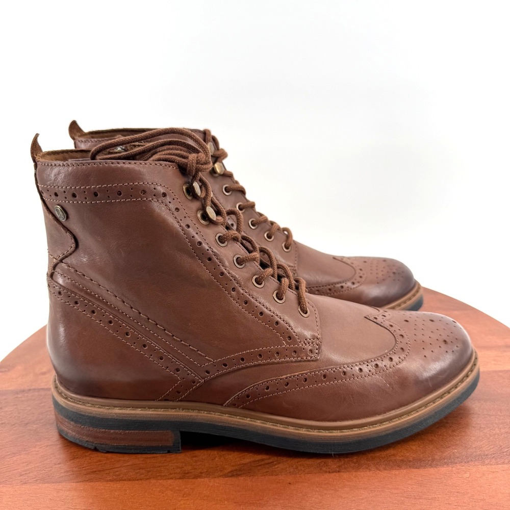 Clarks Newford Lace BT Boots Mid Tan Leather Wingtip Brogue Side Zip Men 8.5